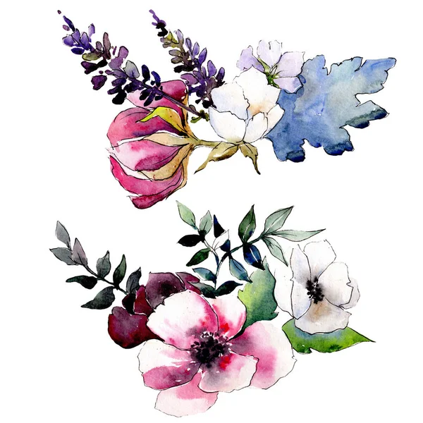 Μπουκέτο λουλουδιών λουλουδιών βοτανικό. Σύνολο εικονογράφησης φόντου. Μεμονωμένα μπουκέτα εικονοστοιχείων. — Φωτογραφία Αρχείου