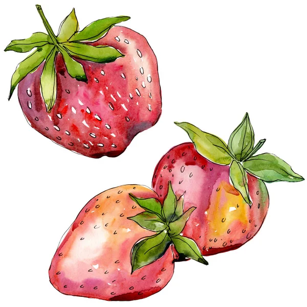 イチゴの健康食品新鮮なベリー。●水彩背景イラストセット。孤立したベリーイラスト要素. — ストック写真