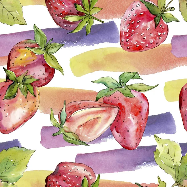 Erdbeere gesunde Nahrung frische Beeren. Aquarell Hintergrundillustration Set. nahtloses Hintergrundmuster. — Stockfoto