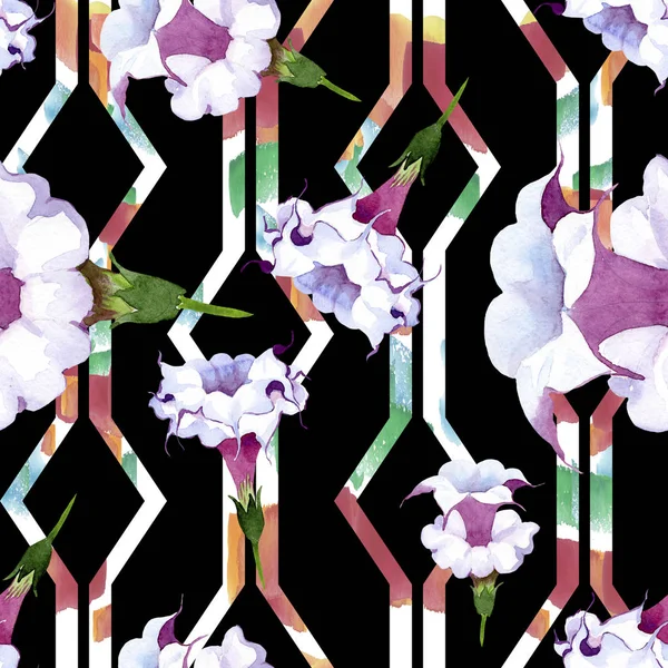Brugmansia flores botânicas florais. Conjunto de ilustração de fundo aquarela. Padrão de fundo sem costura . — Fotografia de Stock