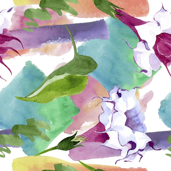 Brugmansia flores botánicas florales. Conjunto de ilustración de fondo acuarela. Patrón de fondo sin costuras . —  Fotos de Stock