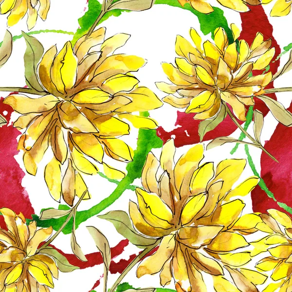 아스터 꽃 식물 꽃입니다. 수채화 배경 일러스트 세트입니다. eamless 배경 패턴. — 스톡 사진