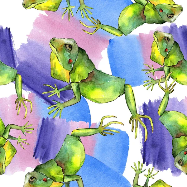 Exotic iguana wild animal. Watercolor background illustration set. Seamless background pattern. — Stock Photo, Image