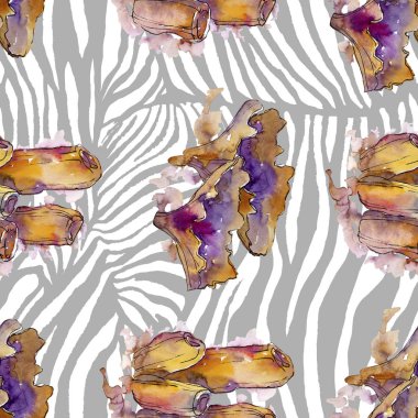 Renkli su sualtı doğa mercan resifi. Suluboya illüstrasyon seti. Kesintisiz arka plan deseni.