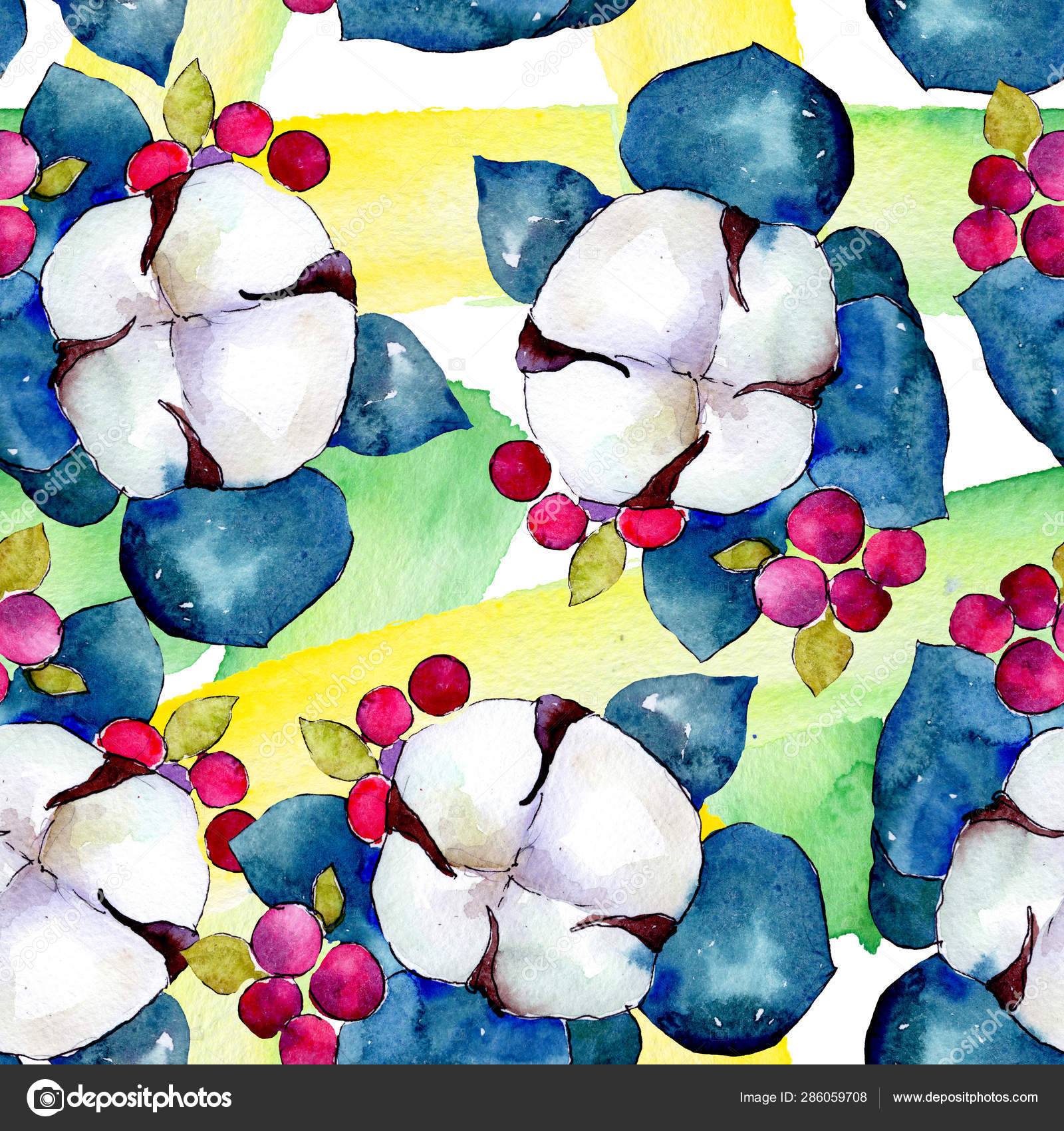 花束花植物の花 水彩画背景イラスト セット シームレスな背景