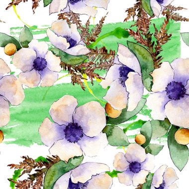 Buket çiçek botanik çiçekler. Suluboya arka plan illüstrasyon küme. Sorunsuz arka plan deseni.