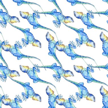 Egzotik iguana vahşi hayvan. Suluboya arka plan illüstrasyon seti. Kesintisiz arka plan deseni.