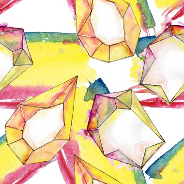 Renkli elmas kaya takı mineral. Suluboya arka plan illüstrasyon seti. Kesintisiz arka plan deseni.