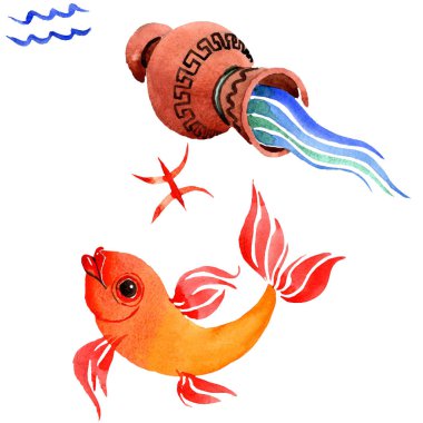 Burç burcu, astroloji sembolü. Suluboya arka plan seti. İzole zodyak illüstrasyon elemanı.