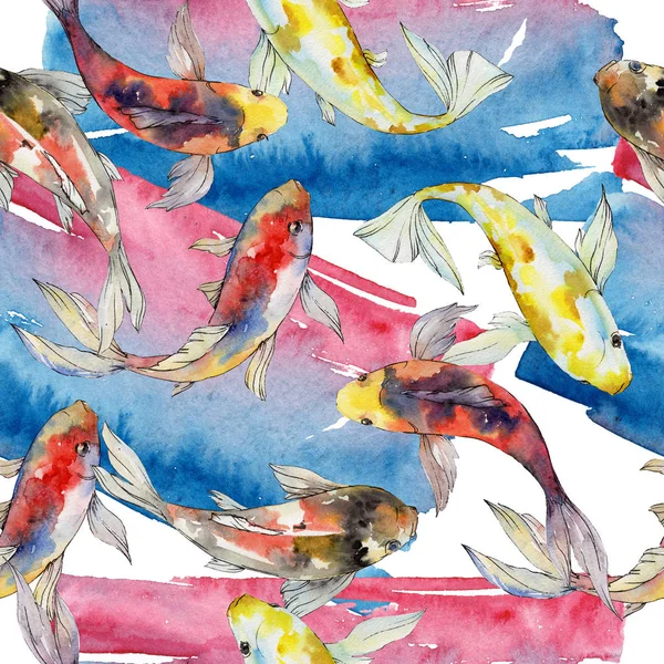 Acuático submarino colorido conjunto de peces de colores tropicales. Conjunto de ilustración de fondo acuarela. Patrón de fondo sin costuras . —  Fotos de Stock