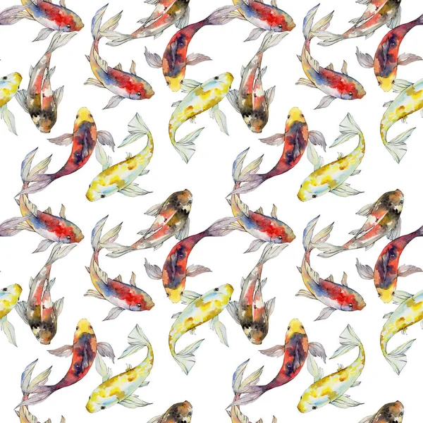 Acuático submarino colorido conjunto de peces de colores tropicales. Conjunto de ilustración de fondo acuarela. Patrón de fondo sin costuras . — Foto de Stock