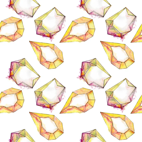 Kleurrijke Diamond Rock sieraden minerale. Aquarel achtergrond illustratie instellen. Naadloos achtergrond patroon. — Stockfoto