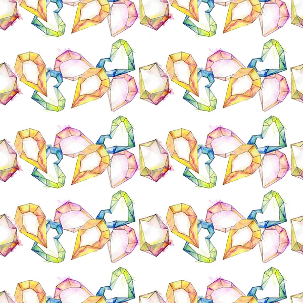 Colorful diamond rock jewelry mineral. Watercolor background illustration set. Seamless background pattern.