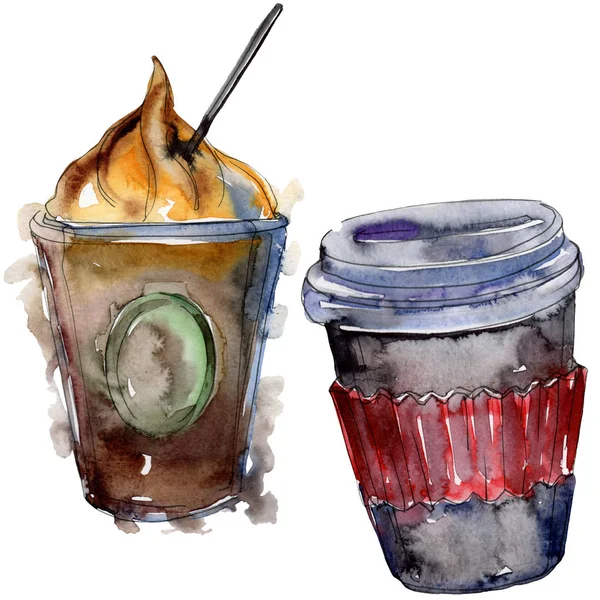 Bebidas de café frío y caliente. Conjunto de ilustración de fondo acuarela. Elemento ilustrativo de bebidas aisladas . — Foto de Stock