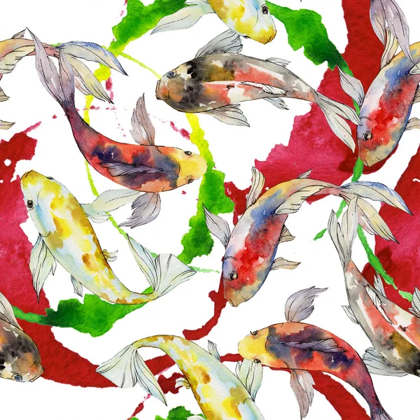 Ensemble aquatique sous-marin coloré de poissons rouges tropicaux. Ensemble d'illustration de fond aquarelle. Modèle de fond sans couture . — Photo