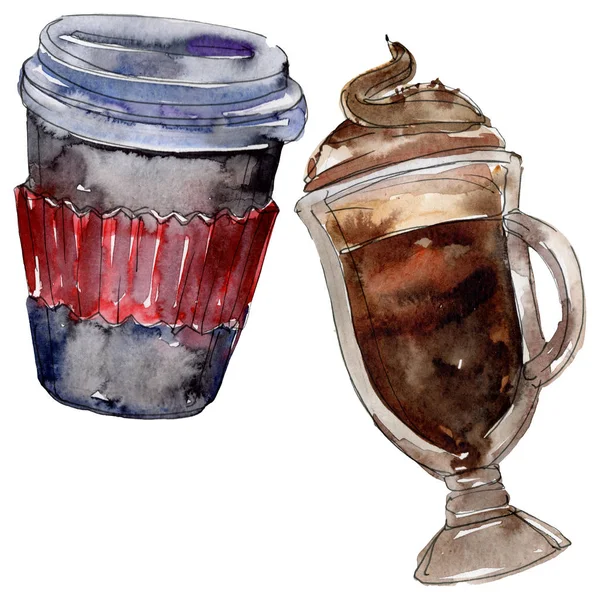 Bebidas de café quentes e frias. Conjunto de ilustração de fundo aquarela. Bebidas isoladas elemento ilustrativo . — Fotografia de Stock