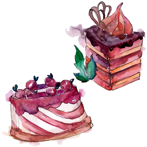 水彩风格的美味蛋糕和甜点。背景插图集。水彩画水彩水彩器隔离. — 图库照片