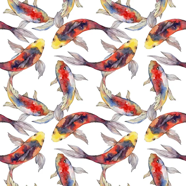 水生水中カラフルな熱帯金魚セット。●水彩背景イラストセット。シームレスな背景パターン. — ストック写真