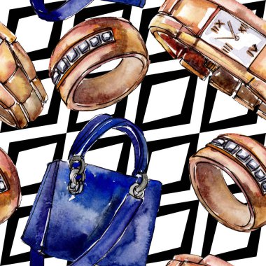 Bir suluboya stil izole öğesi moda kroki. Suluboya resim ayarlayın. Sorunsuz arka plan deseni.