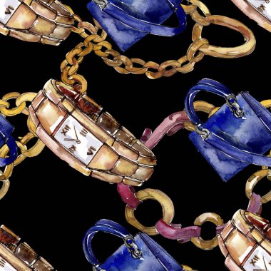 Bir suluboya stil izole öğesi moda kroki. Suluboya resim ayarlayın. Sorunsuz arka plan deseni.