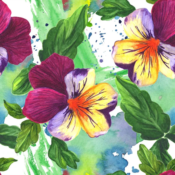 Viola flor botánica floral. Conjunto de ilustración de fondo acuarela. Patrón de fondo sin costuras . — Foto de Stock