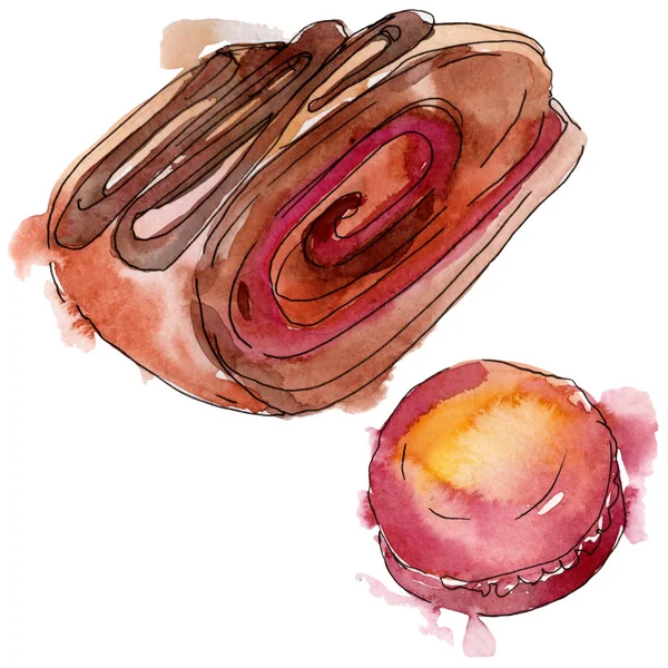 Gâteau savoureux et desserts dans un style aquarelle. Jeu d'illustration de fond. Aquarelle dessin aquarelle isolé . — Photo