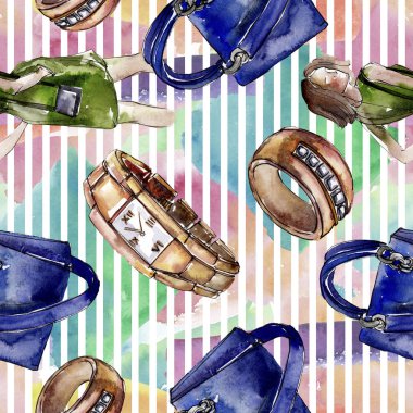 Bir suluboya stil izole öğesi moda kroki. Suluboya resim ayarlayın. Sorunsuz arka plan deseni.