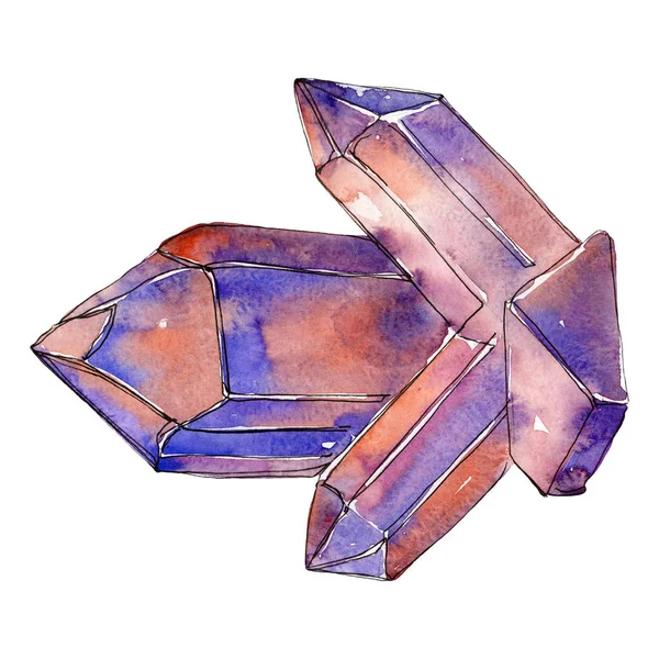 Purple Diamond Rock Biżuteria mineralna. Akwarela zestaw ilustracji tła. samotnie kryształ ilustracja element. — Zdjęcie stockowe