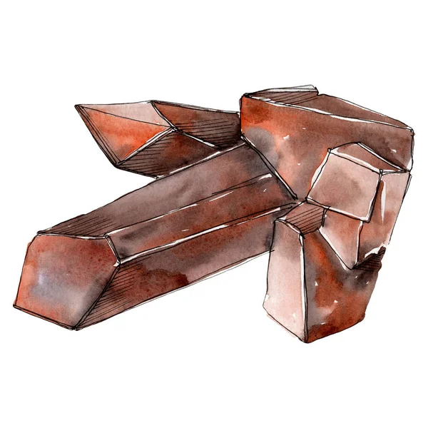 Piedra diamante marrón joyería mineral. Conjunto de ilustración de fondo acuarela. elemento de ilustración de cristal aislado . — Foto de Stock
