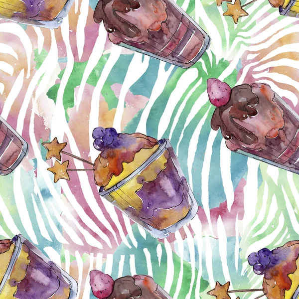 Tasty cake and dessert in a watercolor style. Watercolour illustration set. Seamless background pattern. — Stock Photo, Image