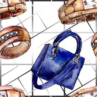 Bir suluboya stil izole öğesi moda kroki. Suluboya resim ayarlayın. Sorunsuz arka plan deseni.