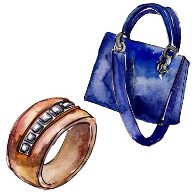 Moda kroki glamour çizimde bir suluboya stil izole öğesi. Suluboya arka plan ayarlamak.