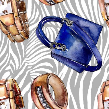 Bir suluboya stil izole öğesi moda kroki. Suluboya resim ayarlayın. Sorunsuz arka plan deseni.