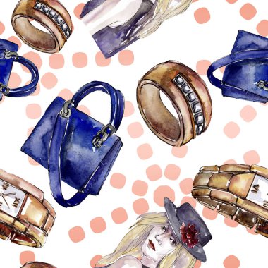 Bir suluboya stil izole öğesi moda kroki. Suluboya resim ayarlayın. Sorunsuz arka plan deseni.