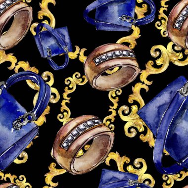 Bir suluboya stil izole öğesi moda kroki. Suluboya resim ayarlayın. Sorunsuz arka plan deseni.