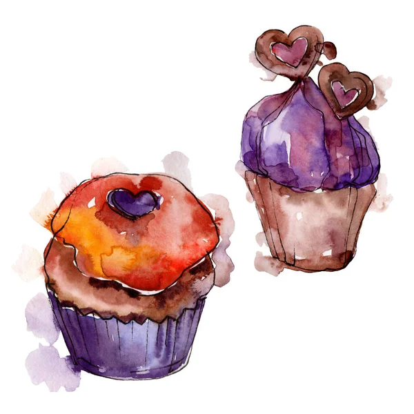 Gâteau et dessert savoureux. Jeu d'illustration de fond. Aquarelle dessin mode aquarelle isolé . — Photo