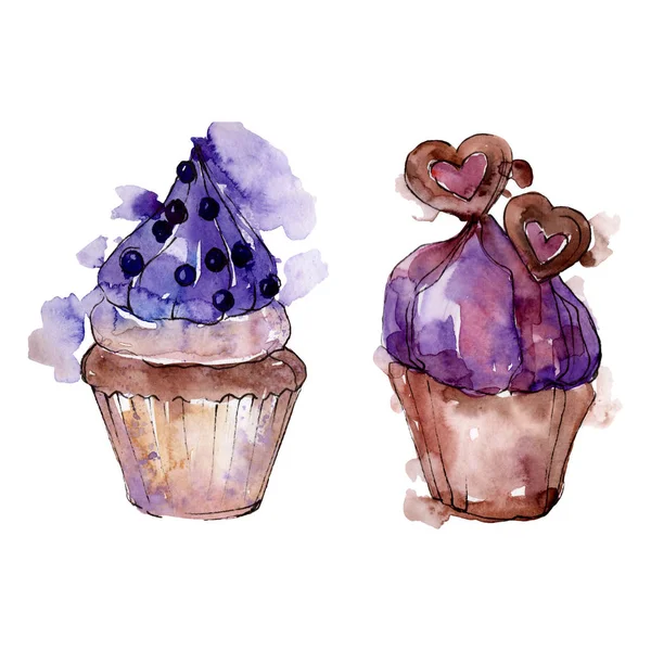 Välsmakande cupcake och efterrätt. Bakgrundsbild uppsättning. Akvarell ritning Fashion Aquarelle isolerad. — Stockfoto