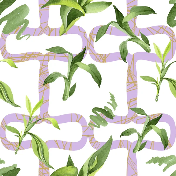 Бамбукове зелене листя. Набір ілюстрацій для акварельного фону. Безшовний візерунок тла . — стокове фото