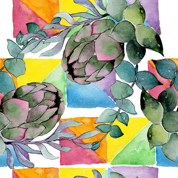 Bouqet saftigen Blumen botanischen Blumen. Aquarell Hintergrundillustration Set. nahtloses Hintergrundmuster. — Stockfoto