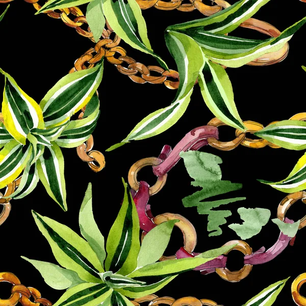 Hojas verdes Dracena. Follaje floral botánico de hojas. Juego de ilustración en acuarela. Patrón de fondo sin costuras . — Foto de Stock