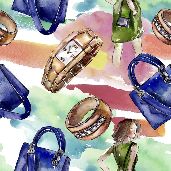 Bir suluboya stil izole öğesi moda kroki. Suluboya resim ayarlayın. Sorunsuz arka plan deseni.