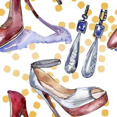 Moda kroki glamour çizimde bir suluboya stil izole öğesi. Sorunsuz arka plan deseni.