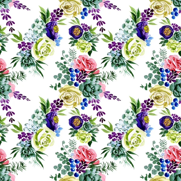 Bouquet floral botanical flowers. Watercolor background illustration set. Seamless background pattern. — Stock Photo, Image