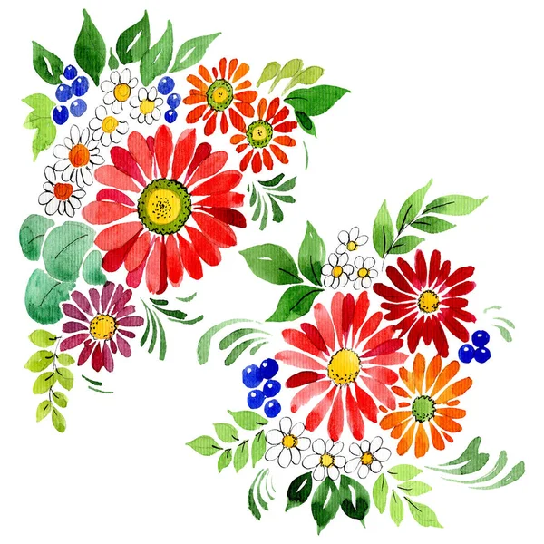 꽃다발 꽃 식물 꽃입니다. 수채화 배경 세트입니다. 고립 된 꽃다발 일러스트 요소. — 스톡 사진