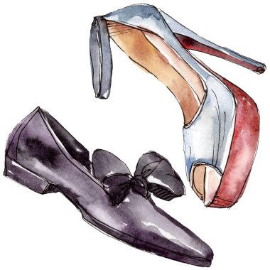 Moda kroki glamour çizimde bir suluboya stil izole öğesi. Suluboya arka plan ayarlamak.