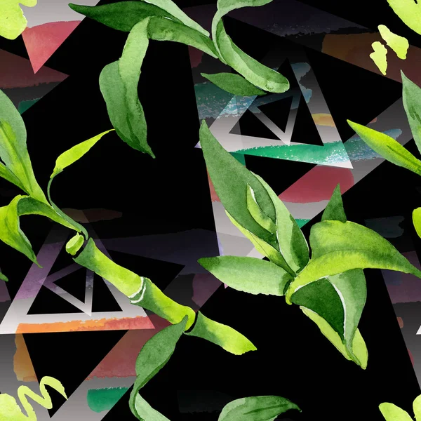 Bambu gröna blad. Akvarell bakgrund illustration uppsättning. Sömlöst bakgrundsmönster. — Stockfoto