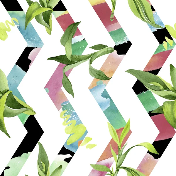 Бамбуковые зеленые листья. Набор акварельных фонов. Бесшовный рисунок фона . — стоковое фото