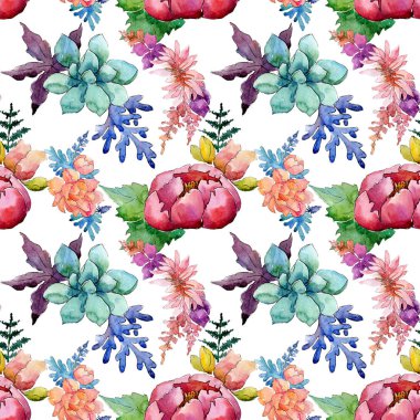 Çiçek botanik çiçek kompozisyon. Suluboya arka plan illüstrasyon seti. Kesintisiz arka plan deseni.