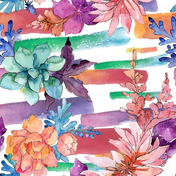 Composición floral de flores botánicas. Conjunto de ilustración de fondo acuarela. Patrón de fondo sin costuras . —  Fotos de Stock