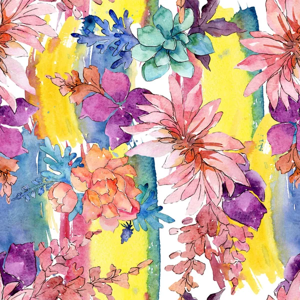 Composición floral de flores botánicas. Conjunto de ilustración de fondo acuarela. Patrón de fondo sin costuras . — Foto de Stock